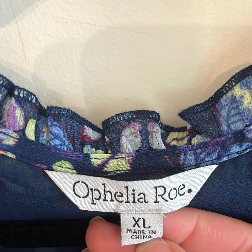 Ophelia Roe Graphic Blue and Black Long Sleeve Blouse